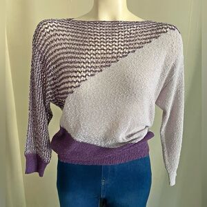 Vintage Campus Casuals 80s Diagonal Knit Sweater Purple White Geometric M